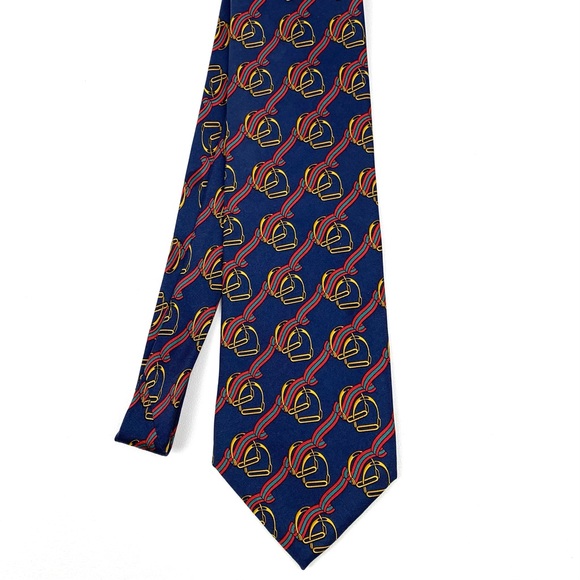 Gucci Vintage Tie Printed Silk Equestrian Stirrup Navy Pattern Vtg One Size - Picture 8 of 8